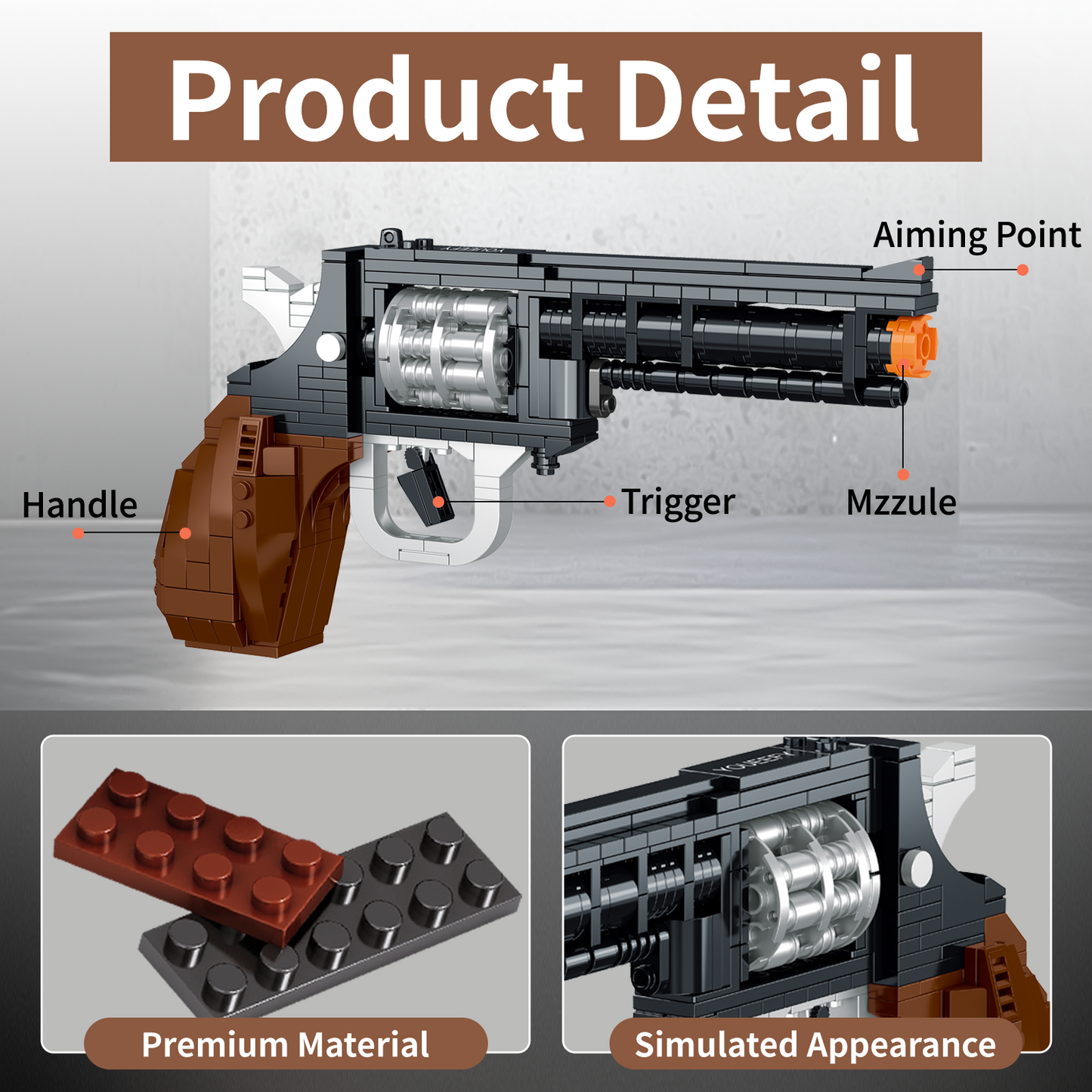 1:1 Revolver Model Pistol Building Blocks Set