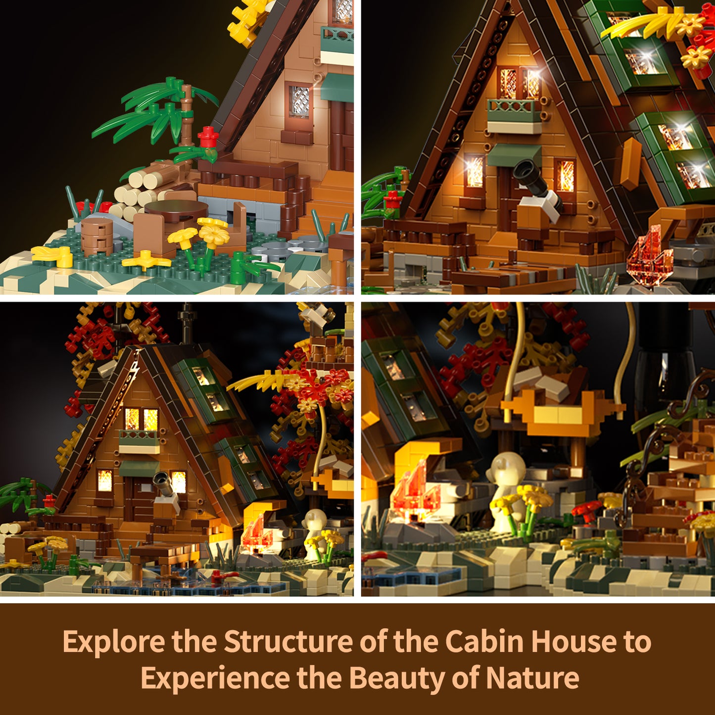Wood Cabin Building Blocks Set