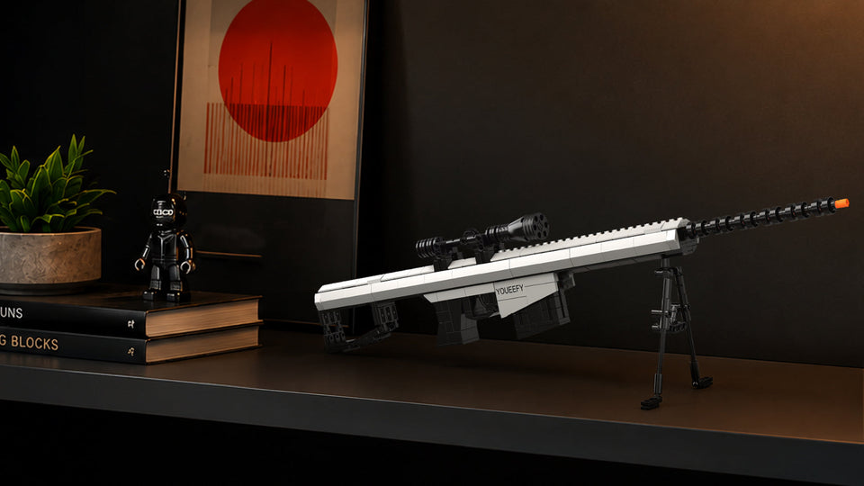 YOUEEFY LEGO sniper gun model on bipod display stand with scope