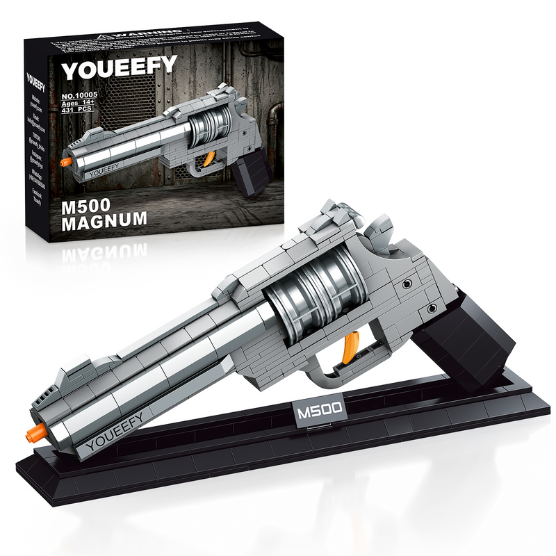 Finished M500 building block revolver on its display stand