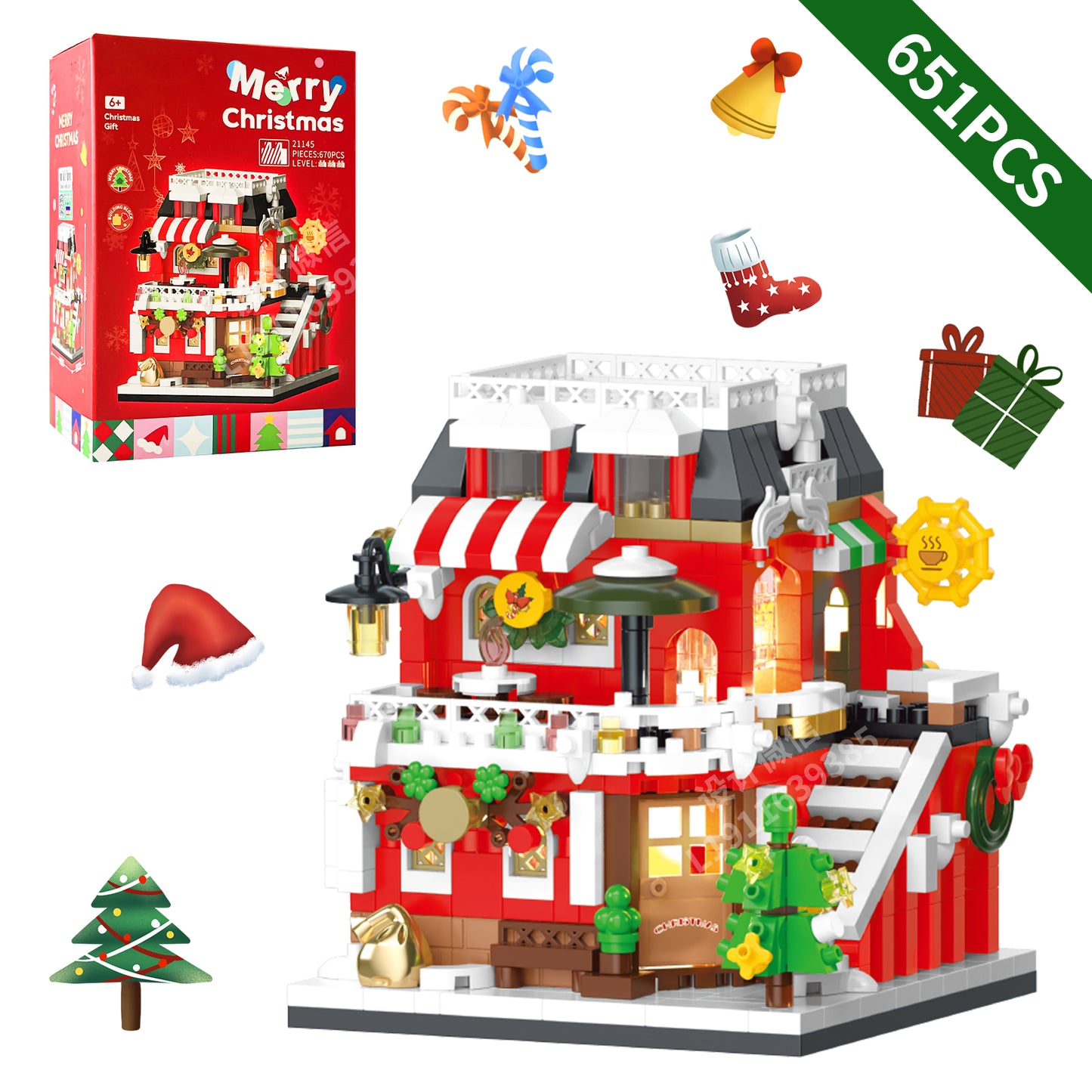 youeefy Bulding Block Christmas,651PCS (Coffee Shop)