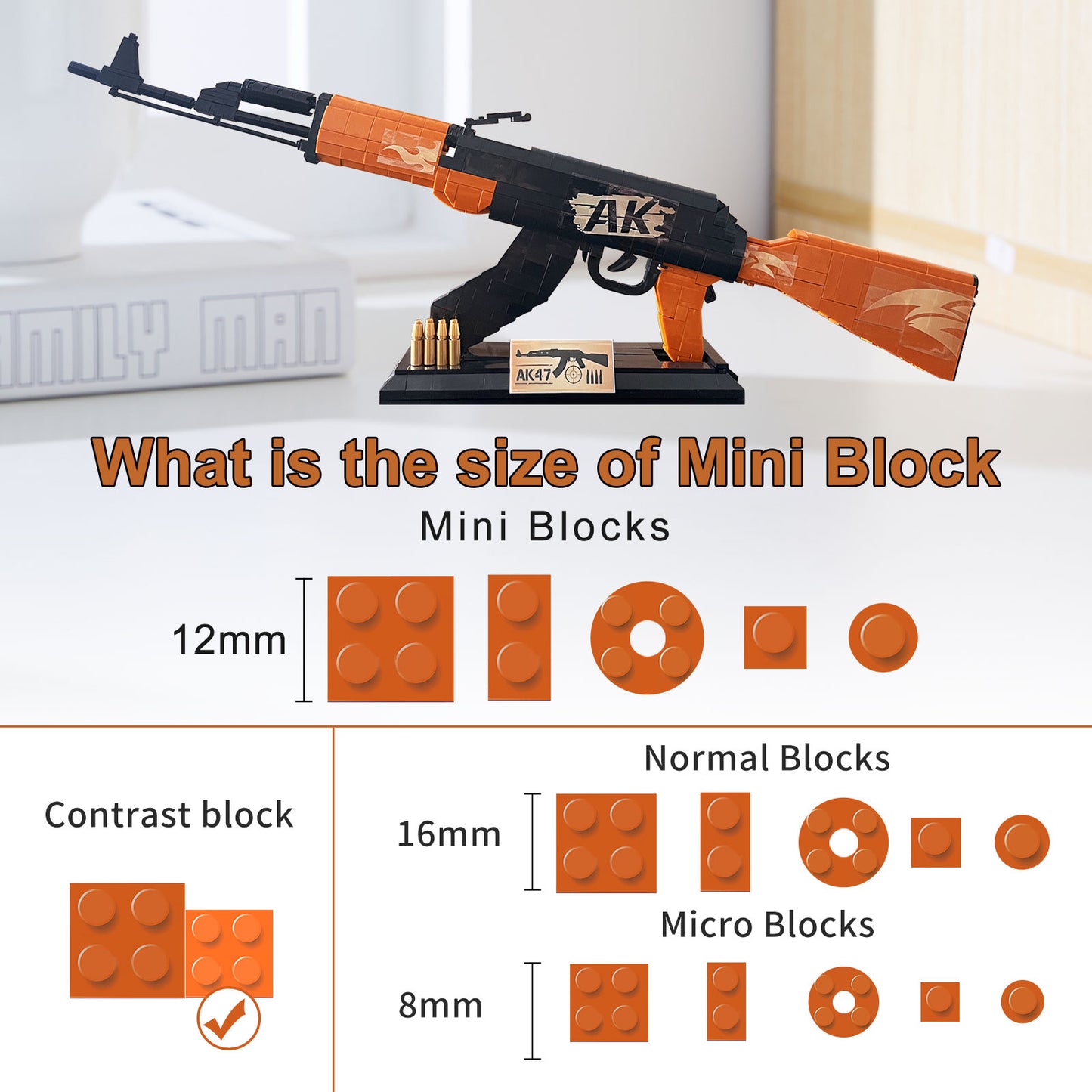 1:1 Building Blocks Gun Set,AK47 Model Gun of Mini Bricks