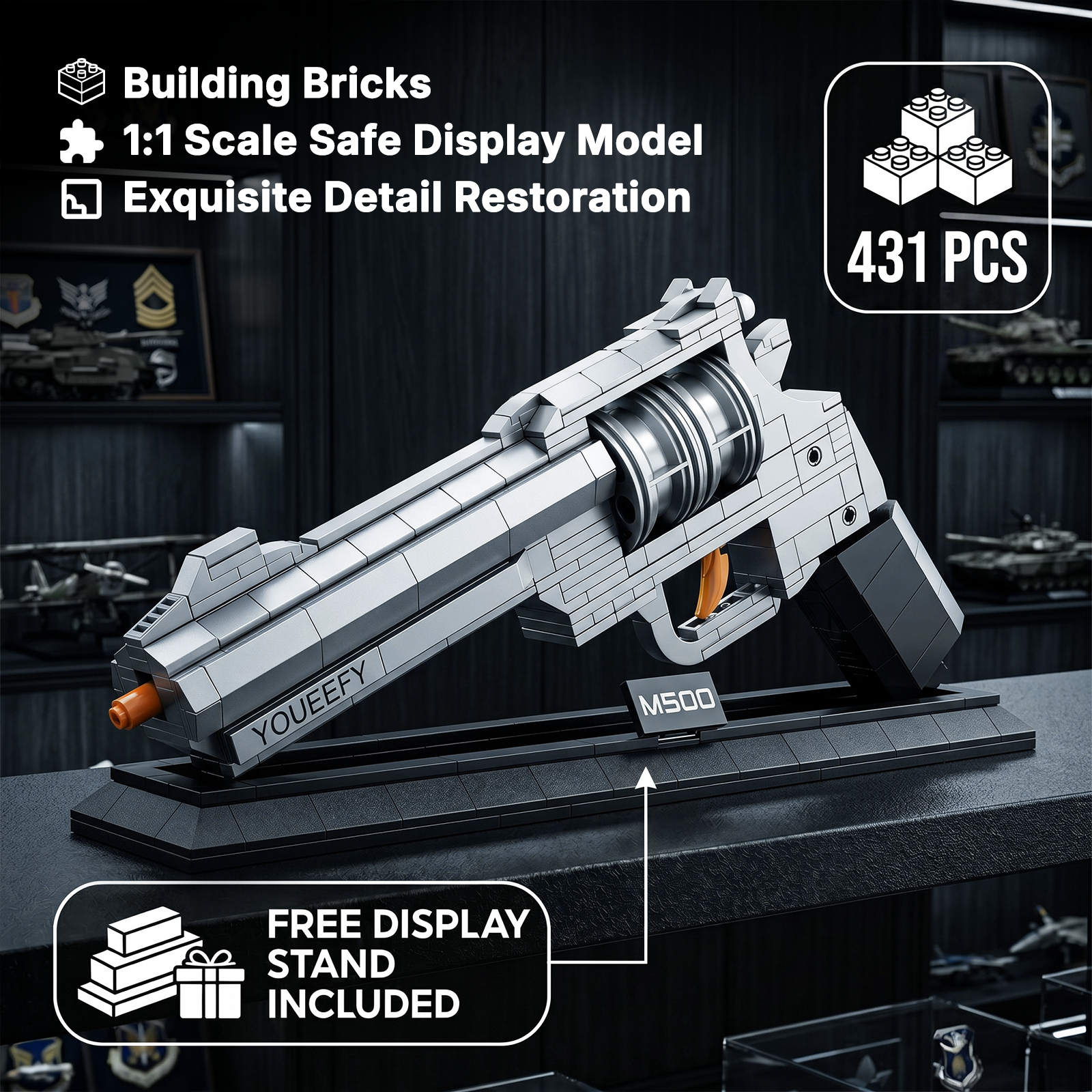 1:1 M500 Magnum Collecting Building Block Set with Display Stand