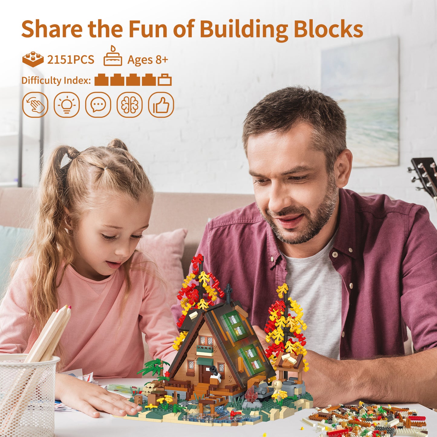 2151PCS Wood Cabin Building Blocks Set with Light