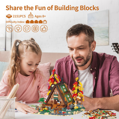 2151PCS Wood Cabin Building Blocks Set with Light