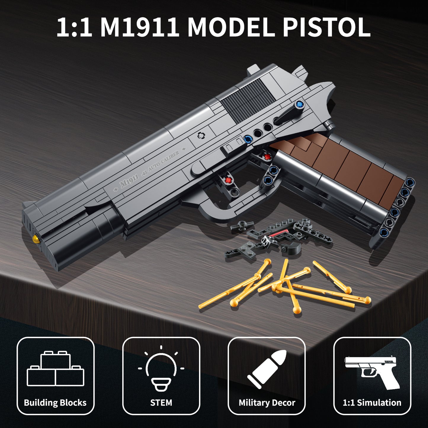 1:1 M1911 Model Pistol Building Bricks Gun Kit