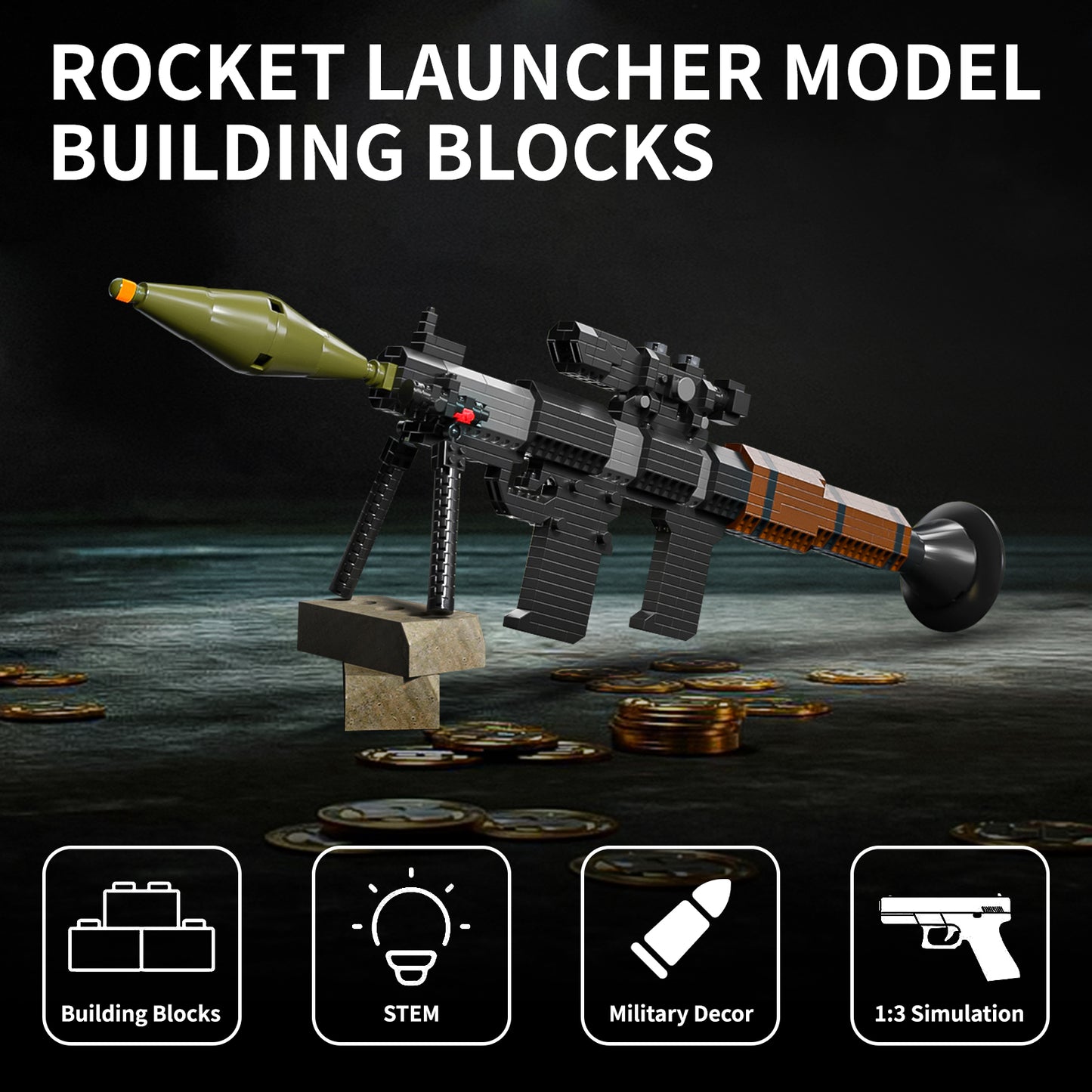 Building Blocks Bricks Set of 938 PCS,1:3 Rocket Launcher Model of Mini Bricks