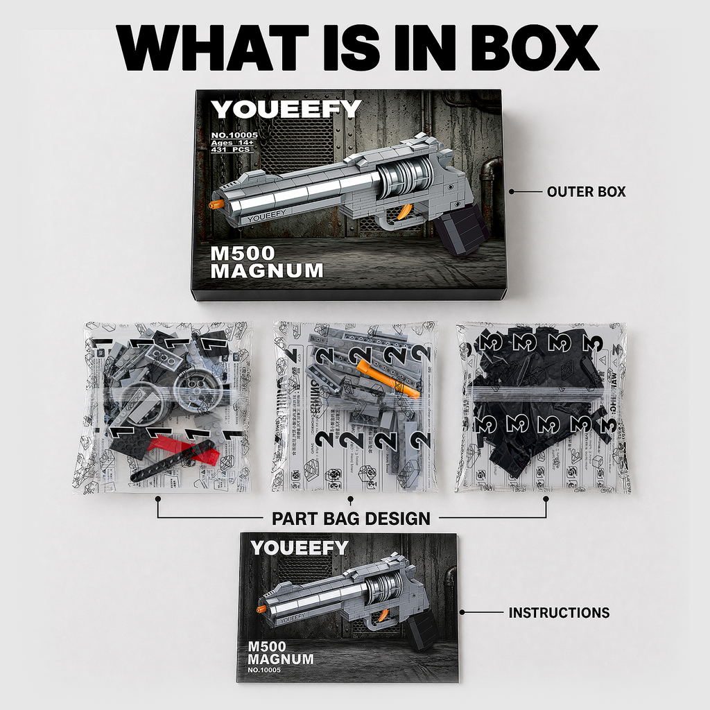 1:1 M500 Magnum Collecting Building Block Set with Display Stand