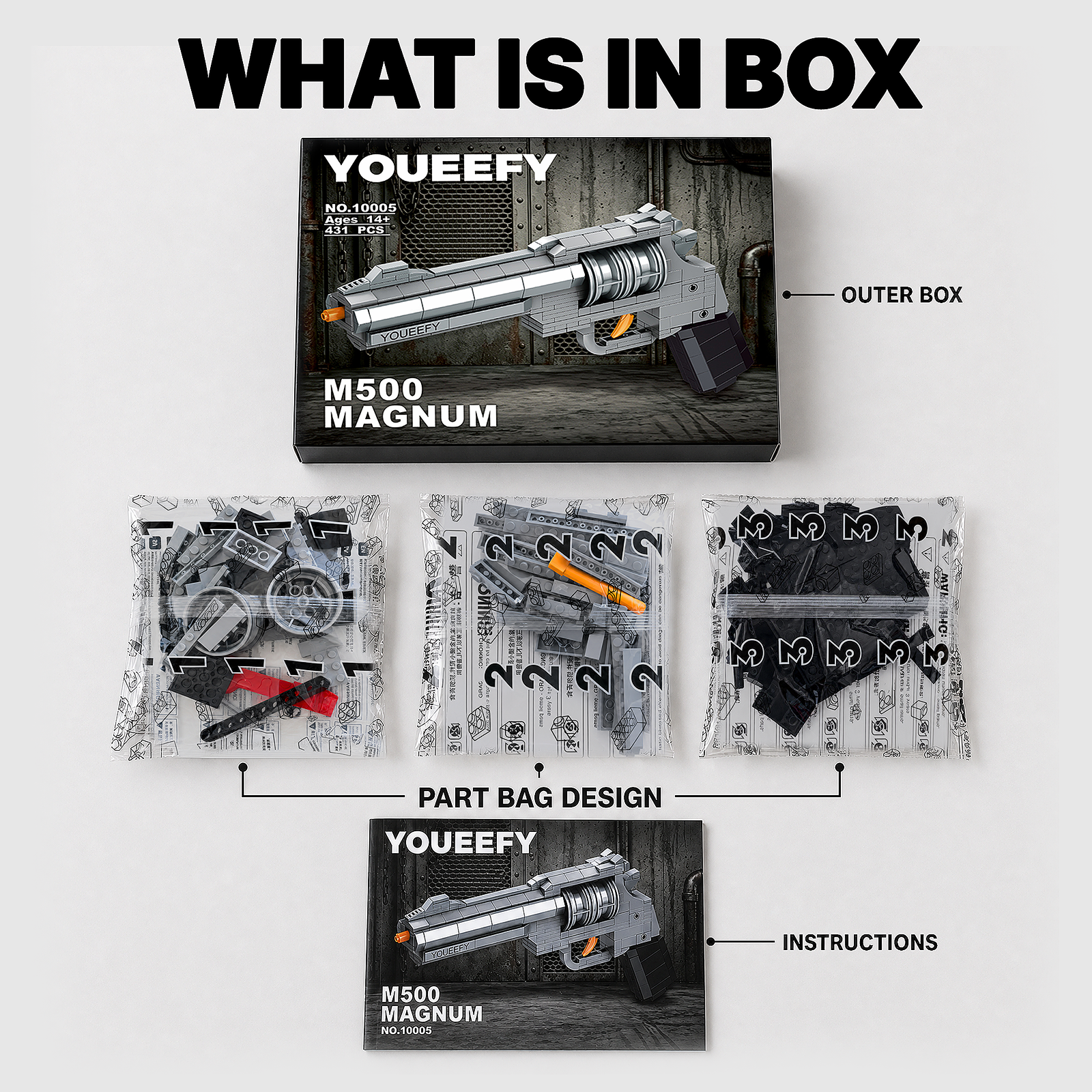 1:1 M500 Magnum Collecting Building Block Set with Display Stand