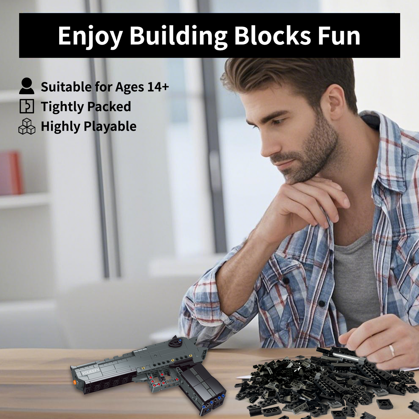 1:1 Desert Eagle Model Pistol Building Bricks Gun Kit
