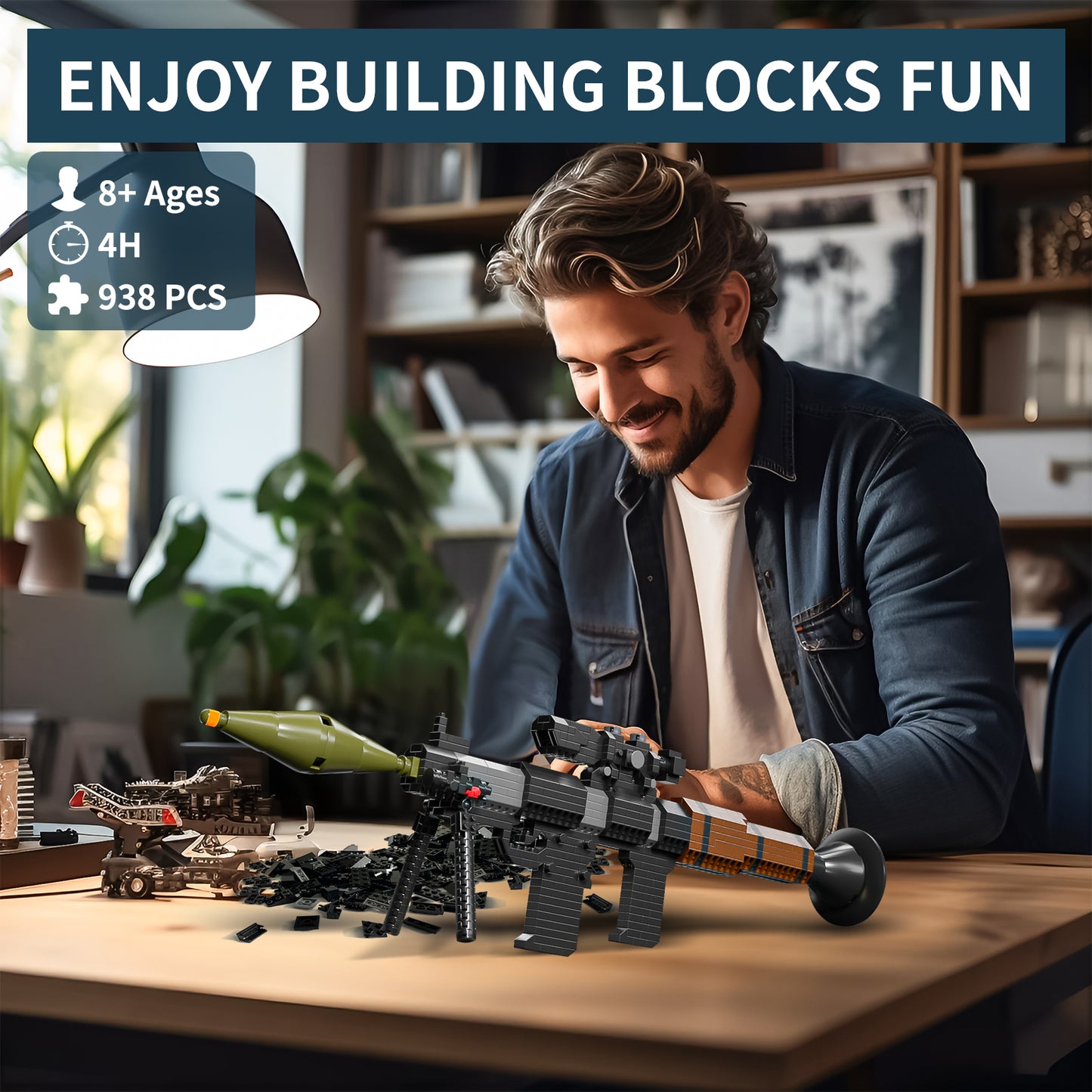 Building Blocks Bricks Set of 938 PCS,1:3 Rocket Launcher Model of Mini Bricks